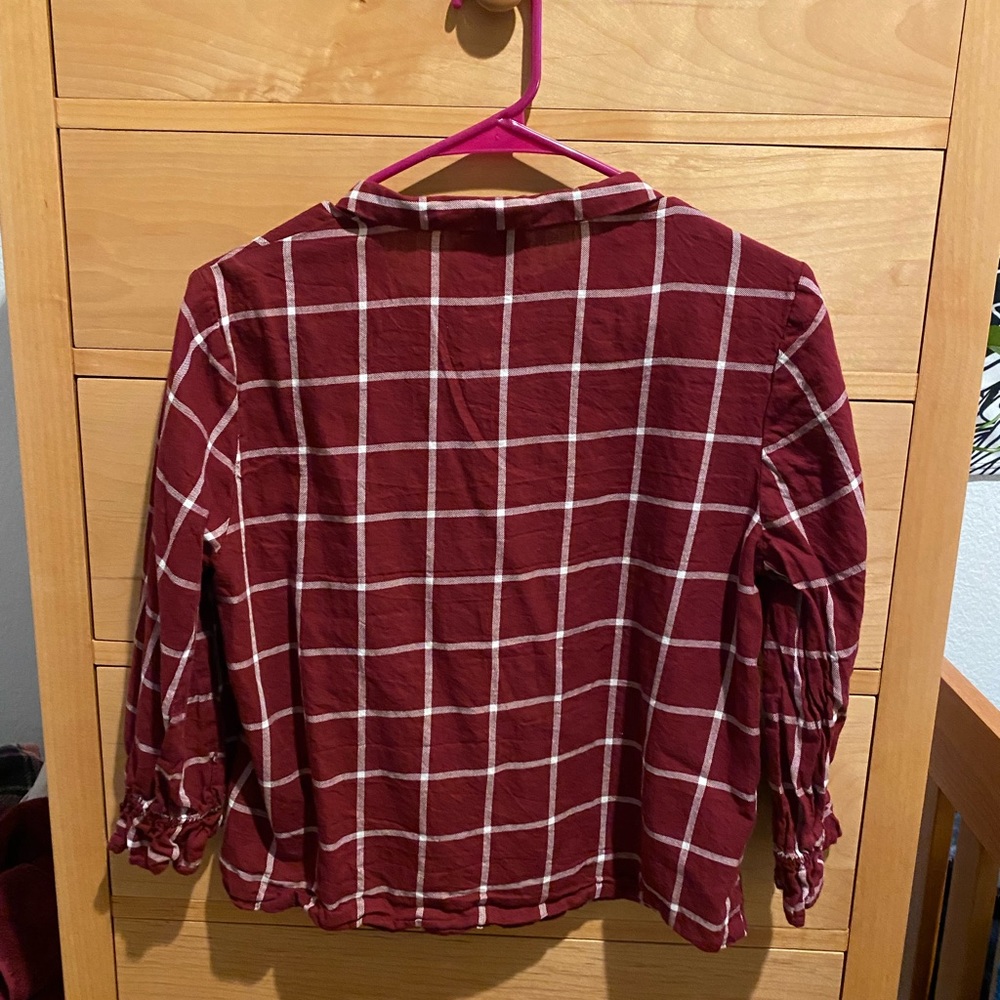 Plaid burgundy bell sleeve button up